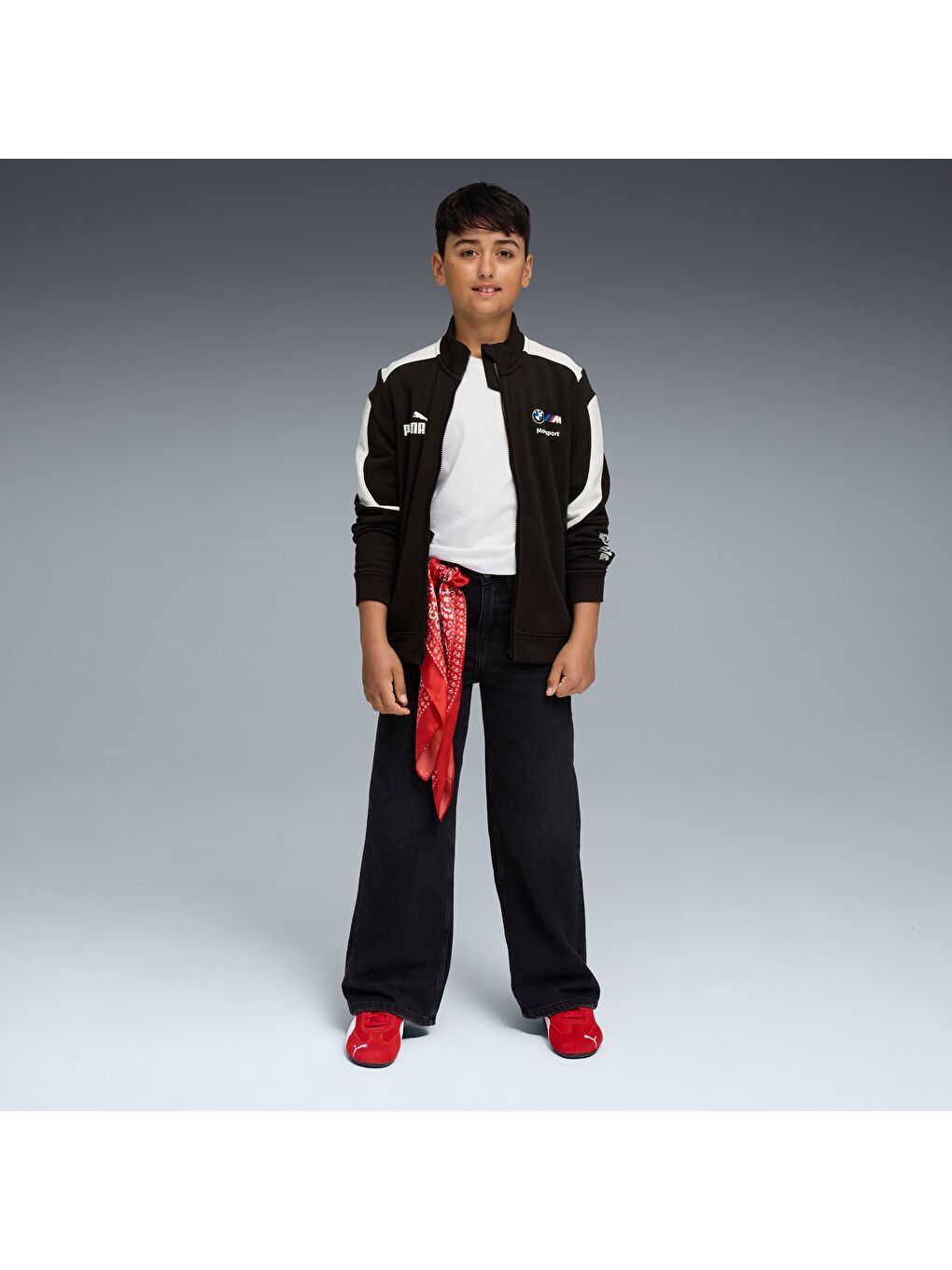 Siyah BMW M Motorsport MT7+ Genç Fermuarlı Sweatshirt-1