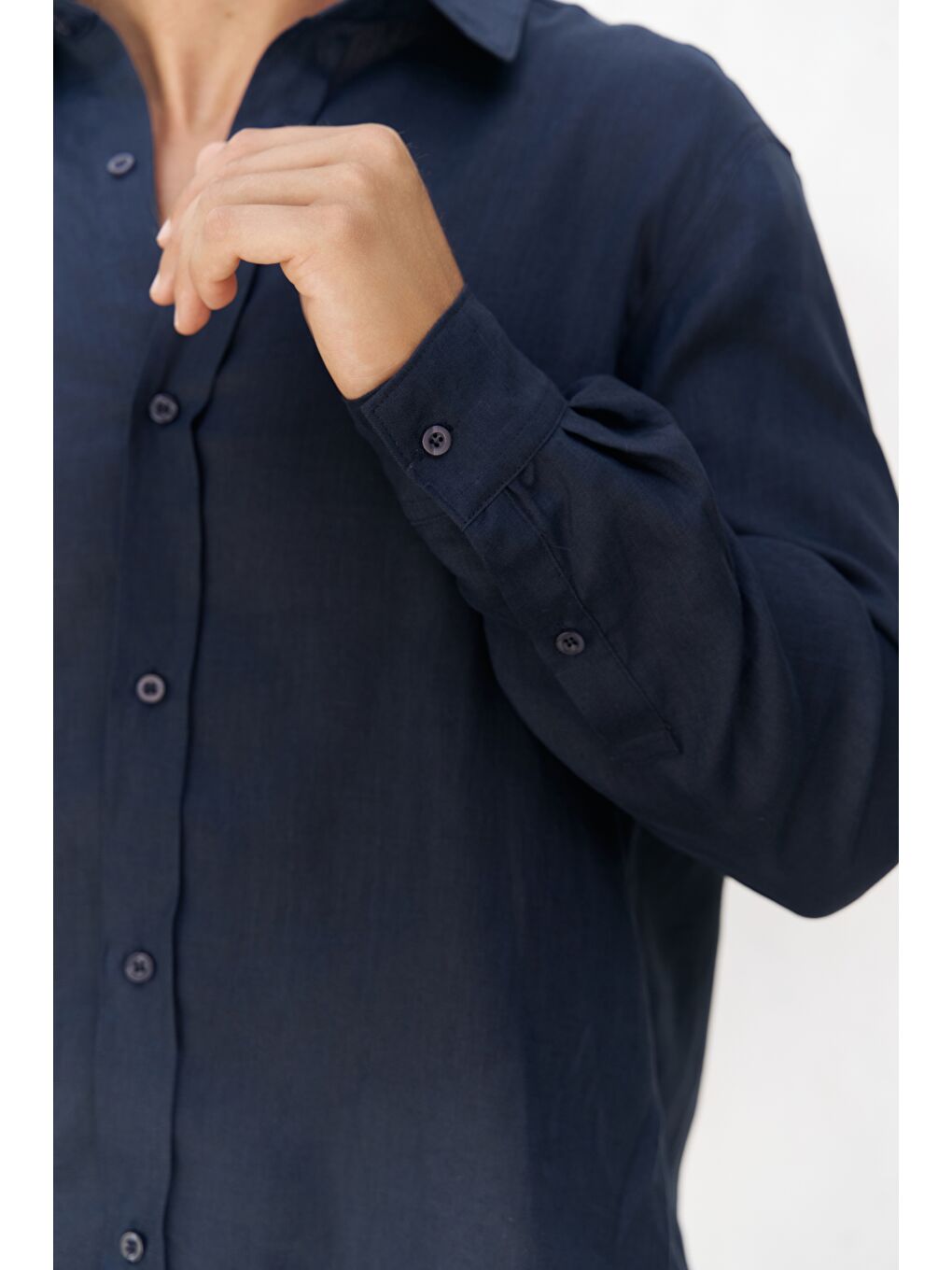 Bice Lacivert Keten Oversize Erkek Gömlek-5