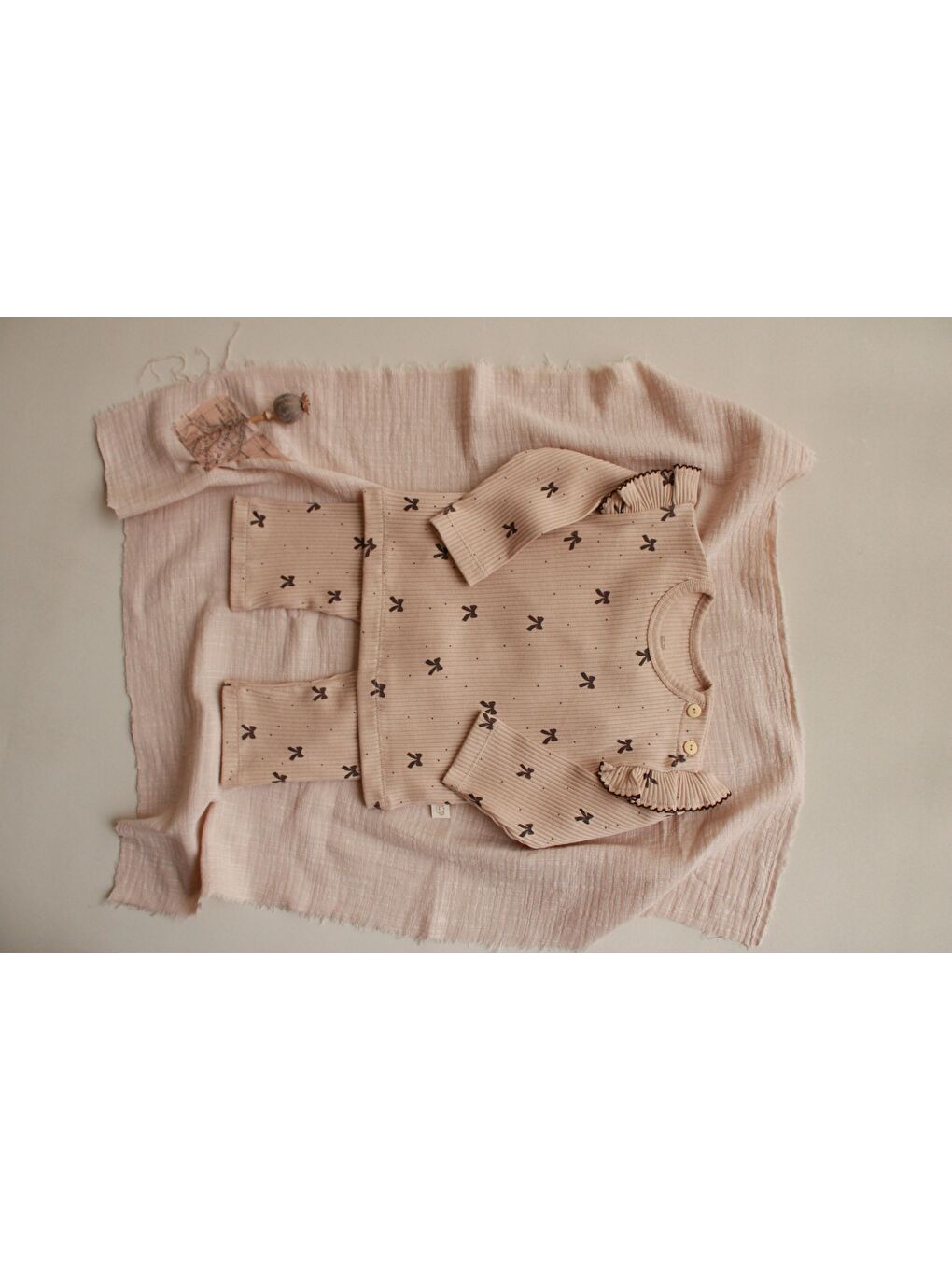 Kahverengi Kurdele Baskılı Fancy Girls Alt Üst Takım