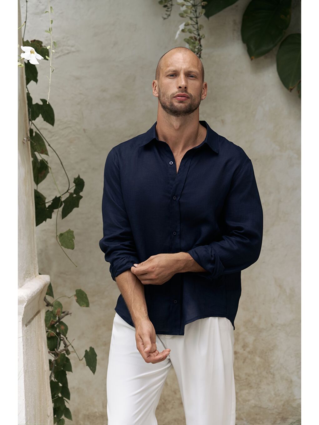 Bice Lacivert Keten Oversize Erkek Gömlek-6