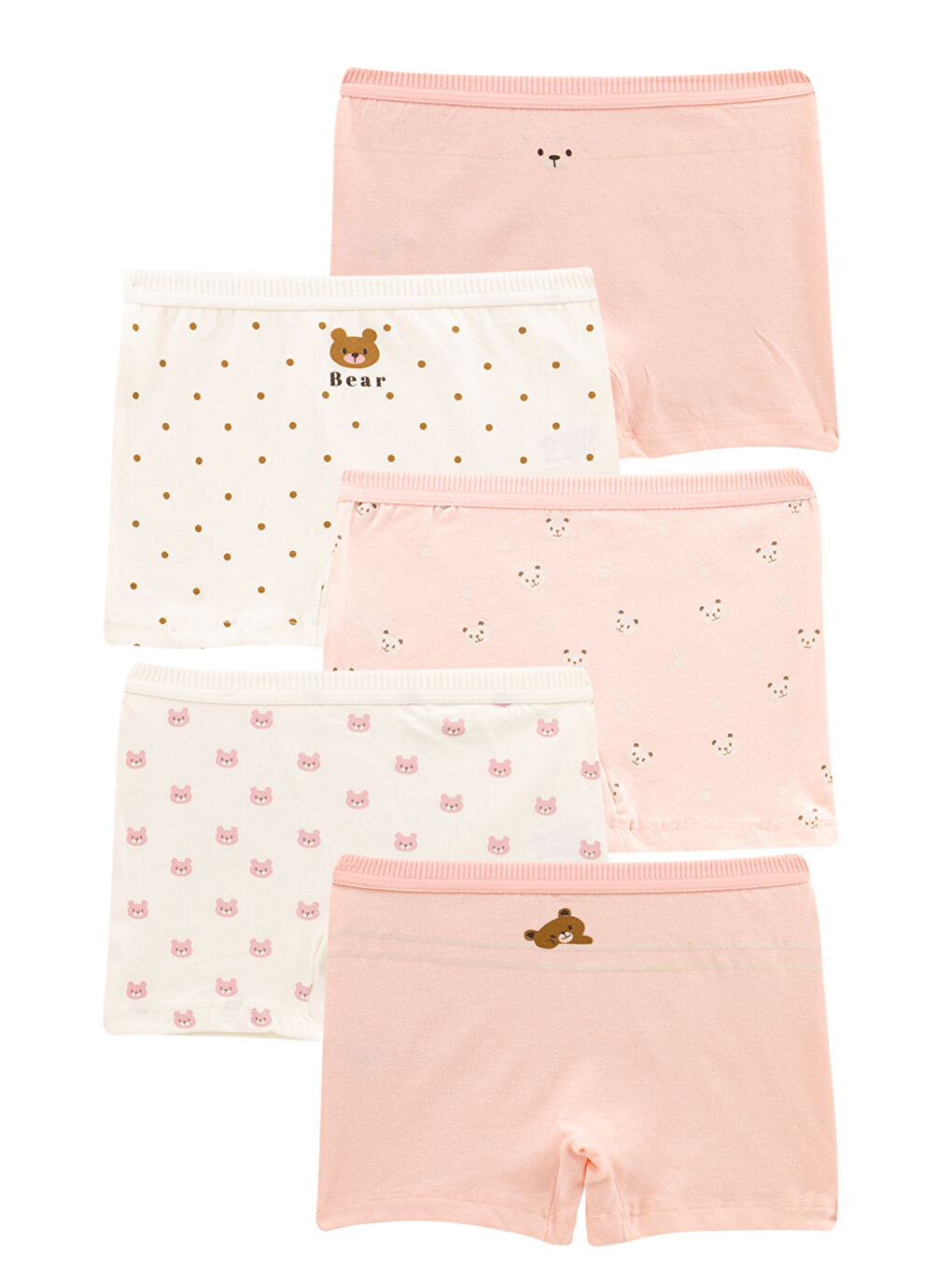 Karışık Kız Çocuk Soft Renk Pamuklu Boxer 5'li Paket