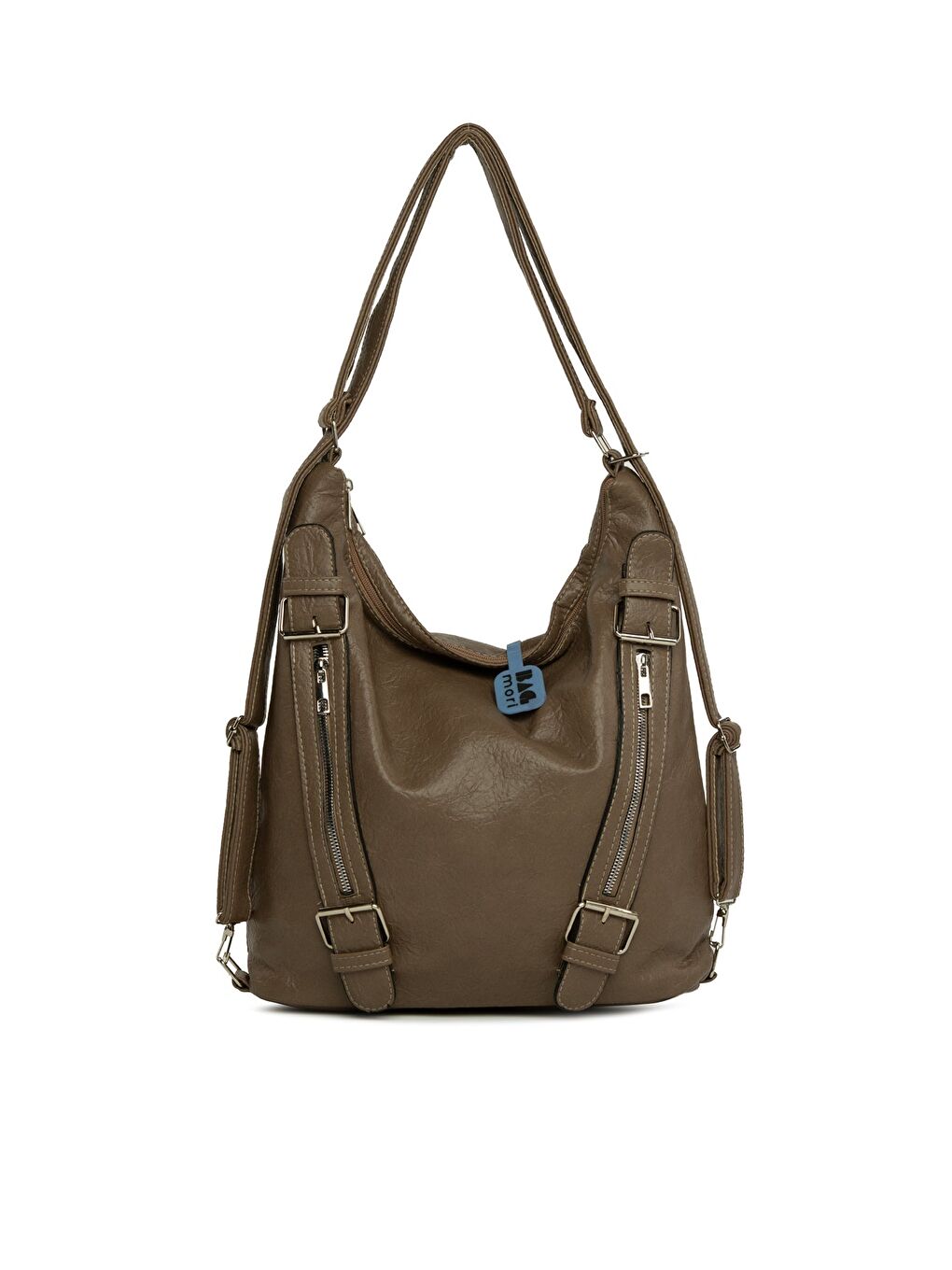 Bej Yumuşak Dokulu Kemer Detaylı Askılı ve Sırt Salaş Çanta-3