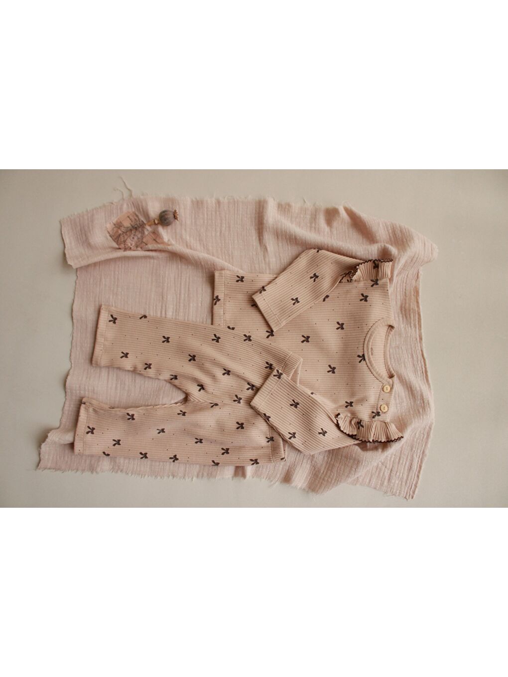 Kahverengi Kurdele Baskılı Fancy Girls Alt Üst Takım-1