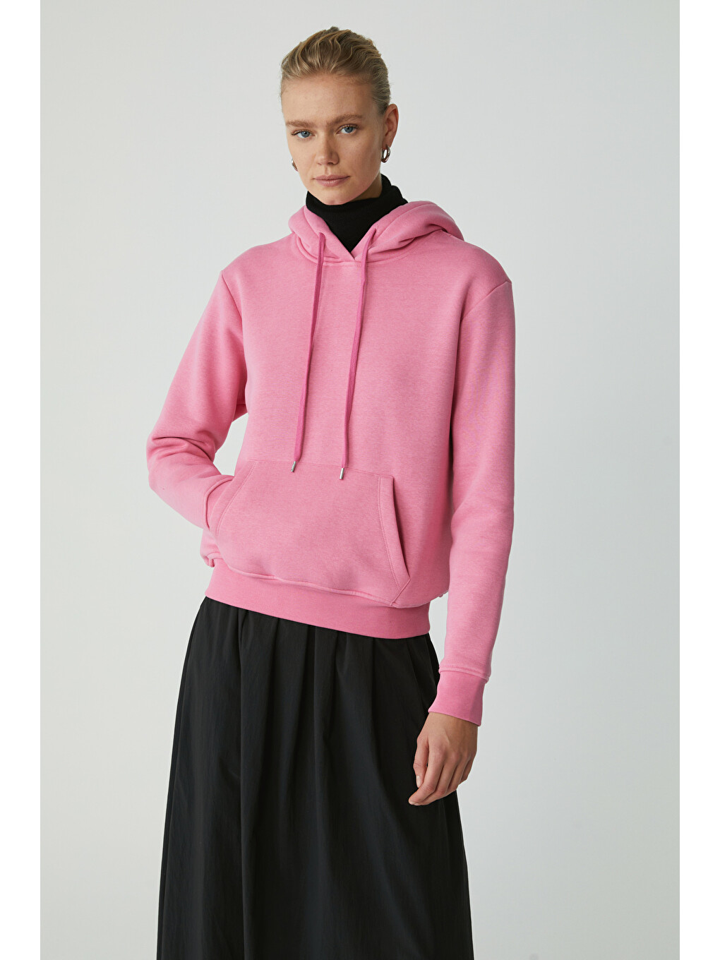 Diane Kadın İçi Polarlı Yumuşacık Comfort Fit Kapüşonlu Pembe Sweatshirt-2