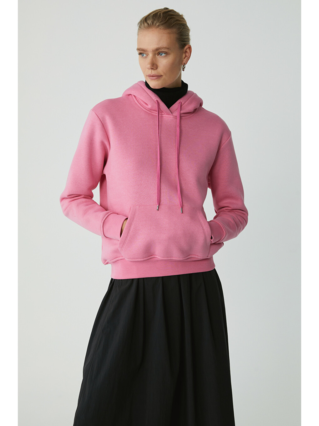 Diane Kadın İçi Polarlı Yumuşacık Comfort Fit Kapüşonlu Pembe Sweatshirt-3