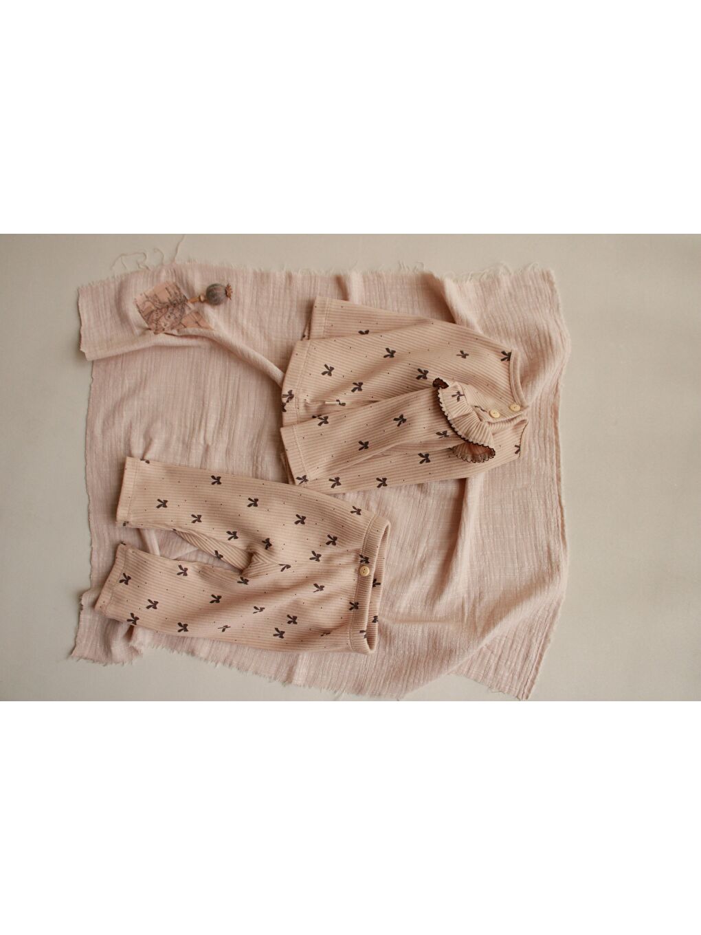 Kahverengi Kurdele Baskılı Fancy Girls Alt Üst Takım-5