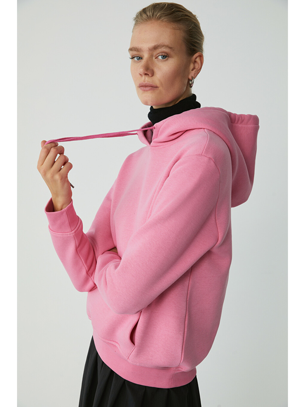 Diane Kadın İçi Polarlı Yumuşacık Comfort Fit Kapüşonlu Pembe Sweatshirt-4