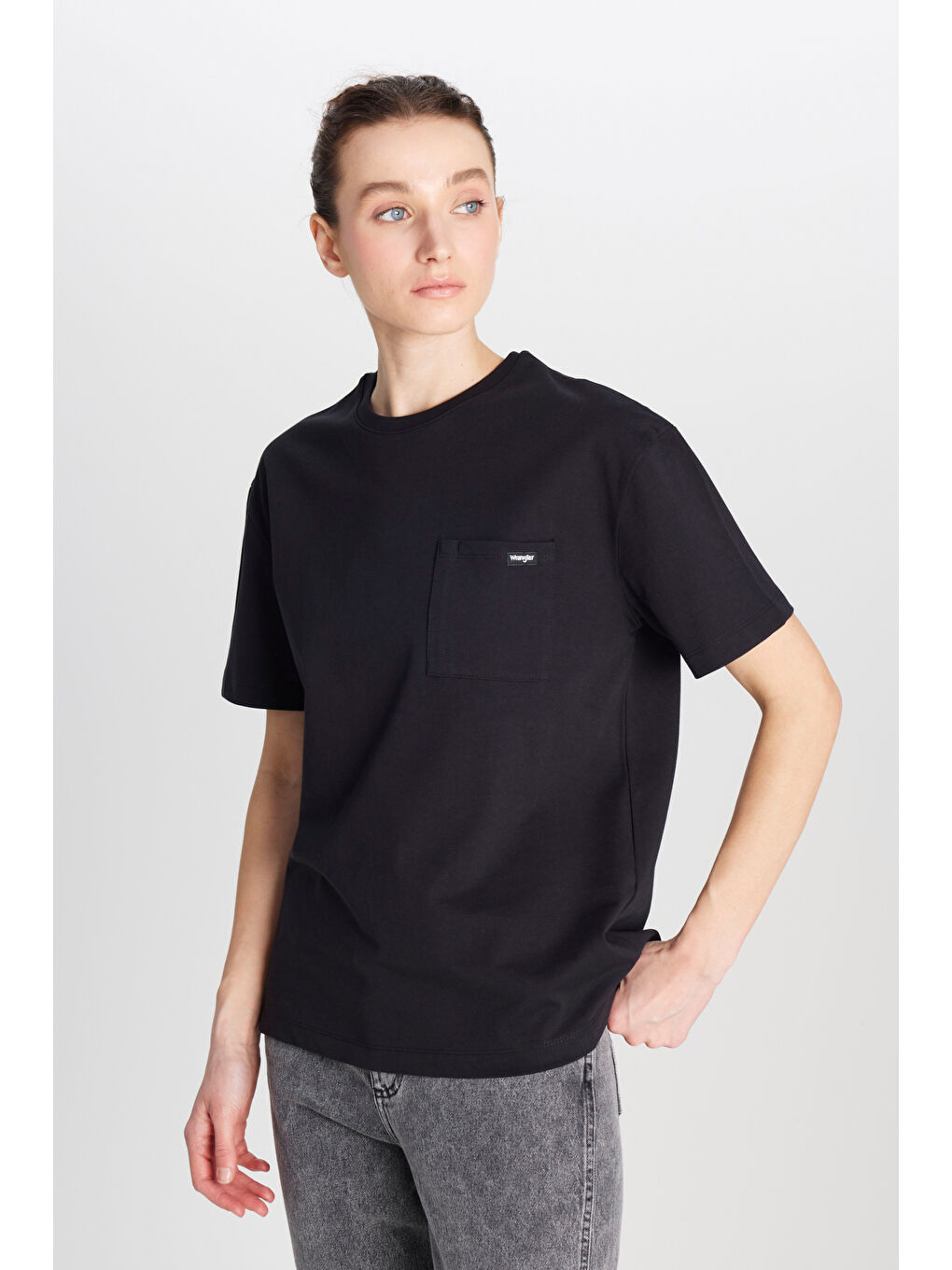 %100 Pamuk Regular Fit Normal Kesim Bisiklet Yaka Cep Detaylı Siyah Tişört-1