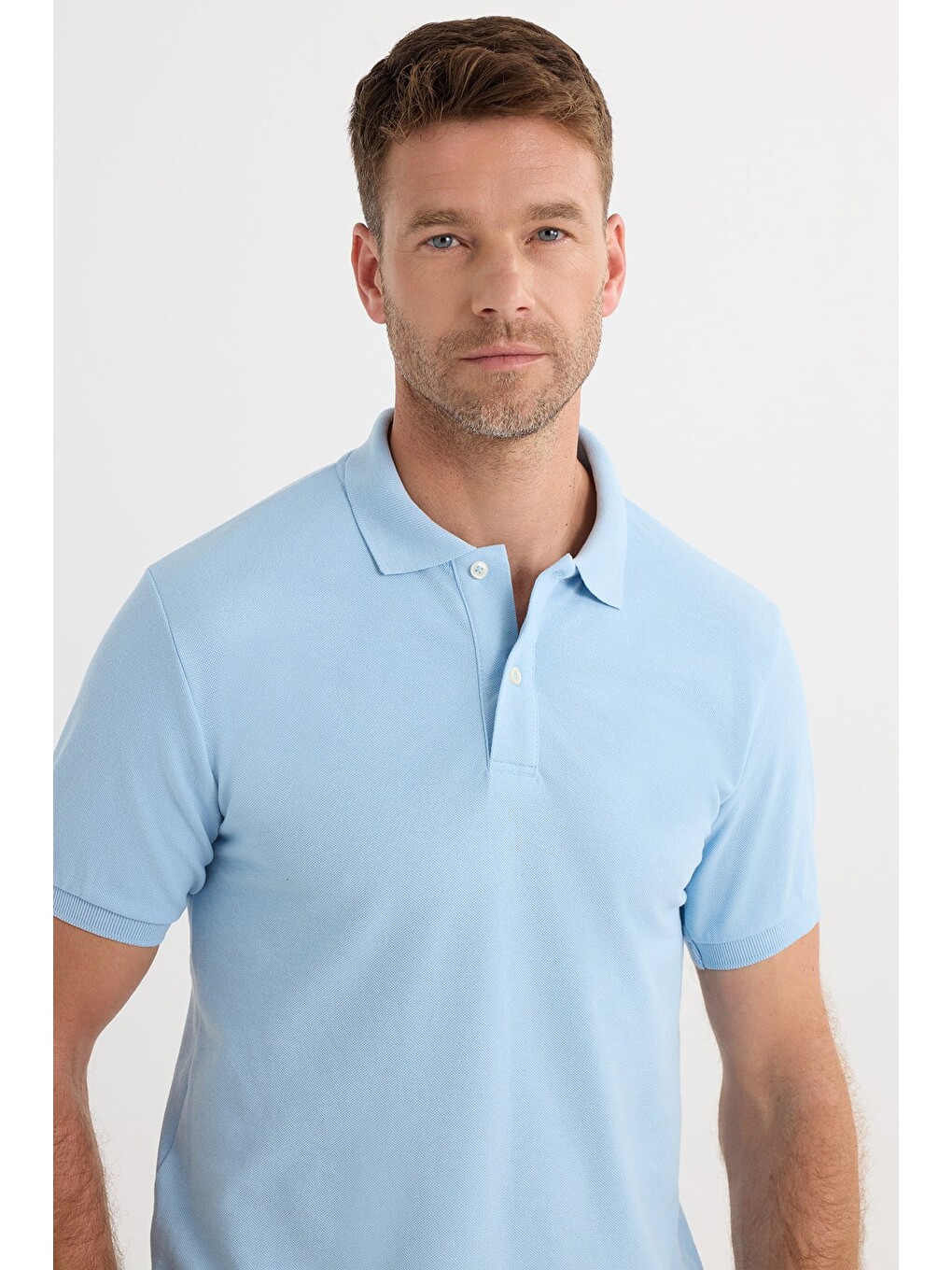 Erkek Slim Fit Dar Kesim Premium Seri %100 Pamuk Yumuşak Dokulu Merserize Mavi Polo Yaka Tişört-2
