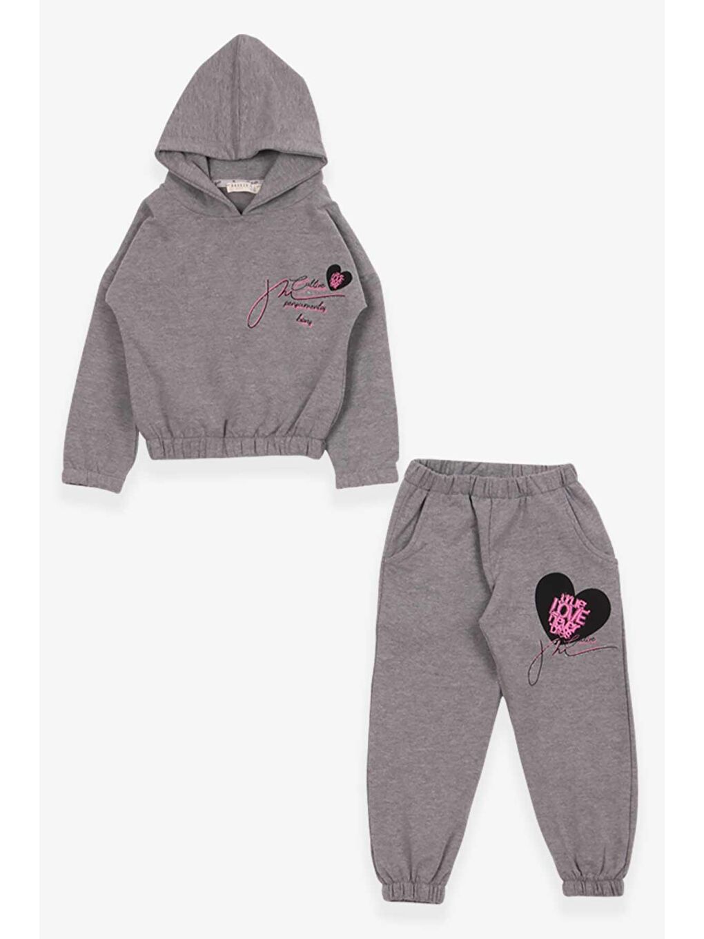 Kız Çocuk Eşofman Takımı Beli Lastikli Koyu Gri Melanj (3-7 Yaş)