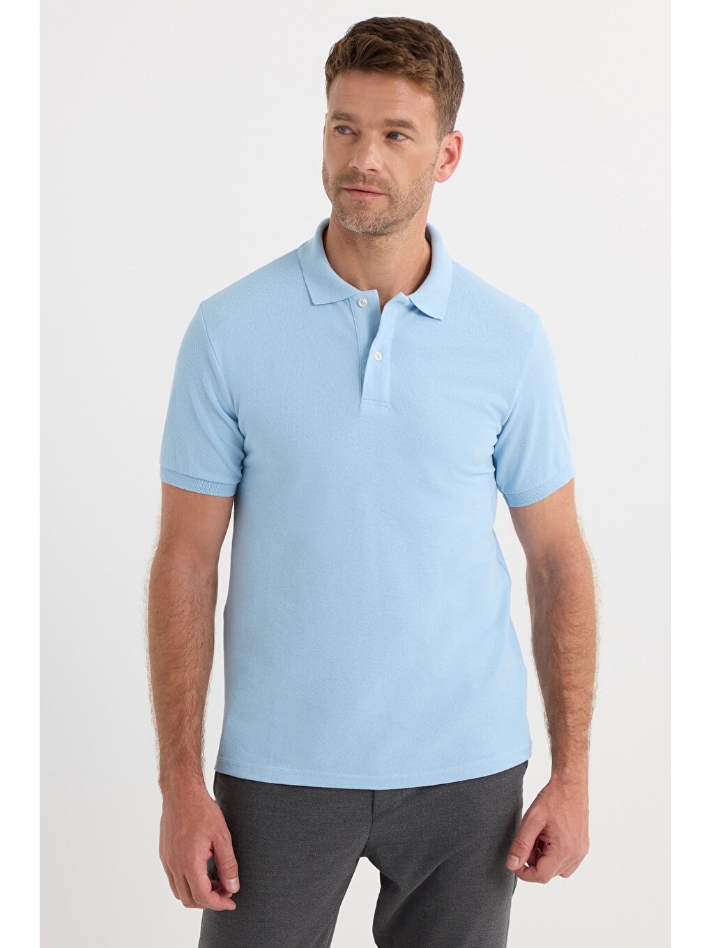 Erkek Slim Fit Dar Kesim Premium Seri %100 Pamuk Yumuşak Dokulu Merserize Mavi Polo Yaka Tişört-6
