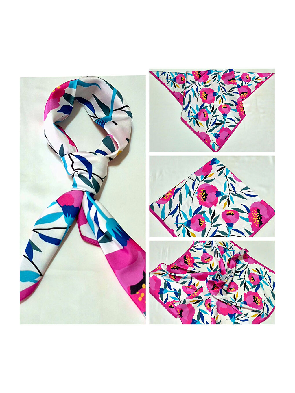 Kadın Desenli Bandana Fular 010187 - Fuşya-3