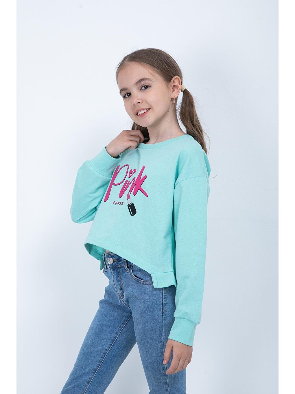 ZEYLAND Yeşil Kız Çocuk Baskılı Crop Sweatshirt - 1