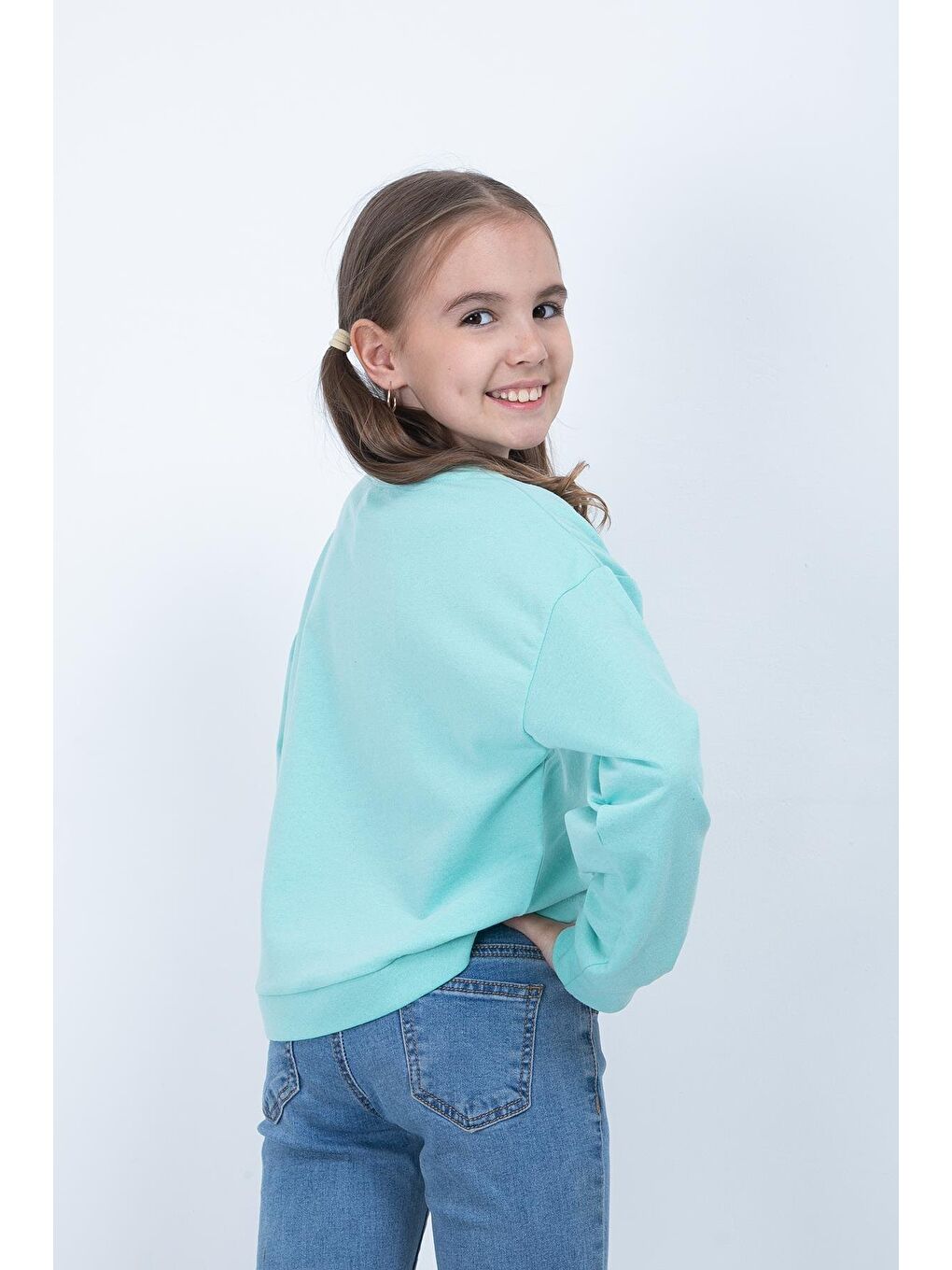 ZEYLAND Yeşil Kız Çocuk Baskılı Crop Sweatshirt - 2