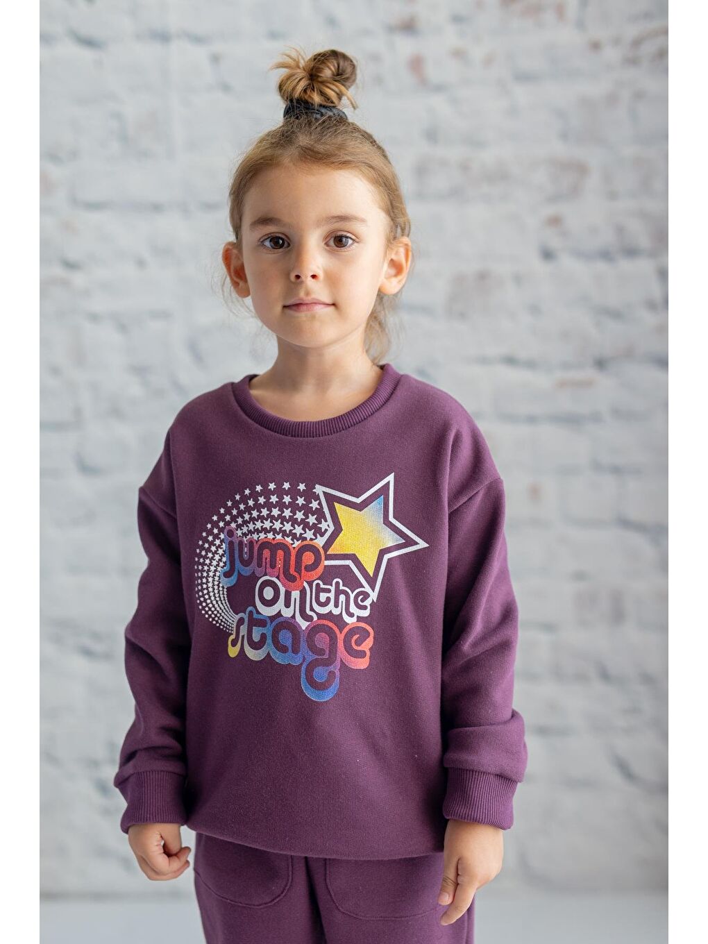 Mürdüm Kız Çocuk Renkli Yazı Baskılı Sweatshirt