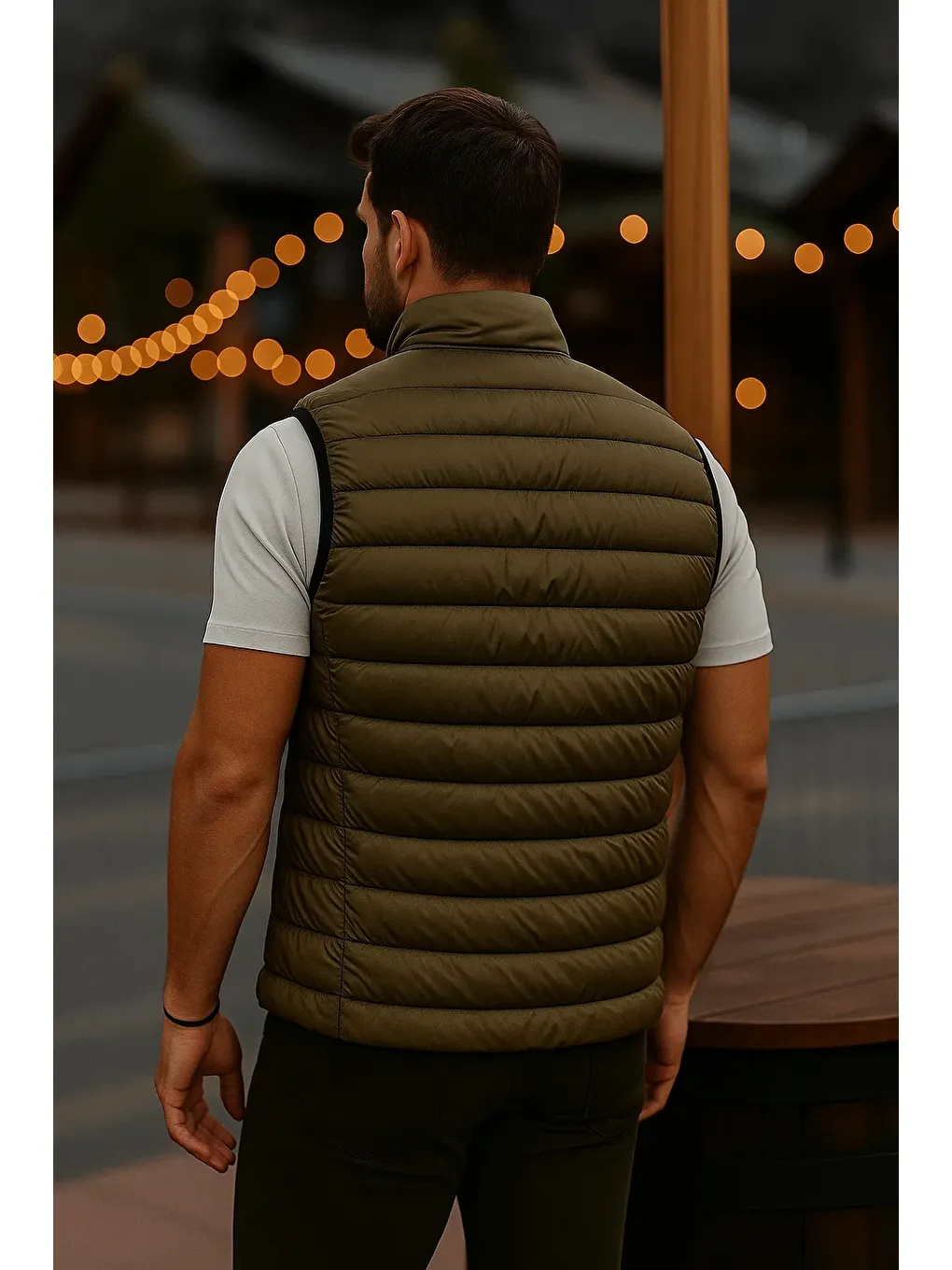 Erkek Astarlı Kışlık Cepli Fermuarlı Haki Şişme Yelek-5