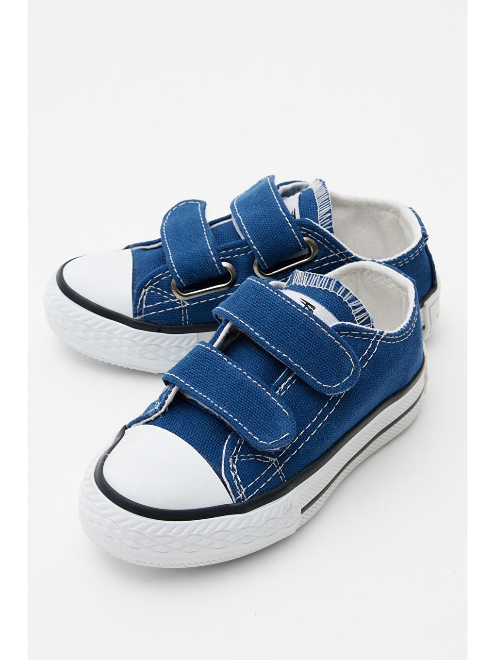 Çocuk Unisex Mavi Beyaz Kauçuk Taban Keten Cırtlı Spor Ayakkabı-1
