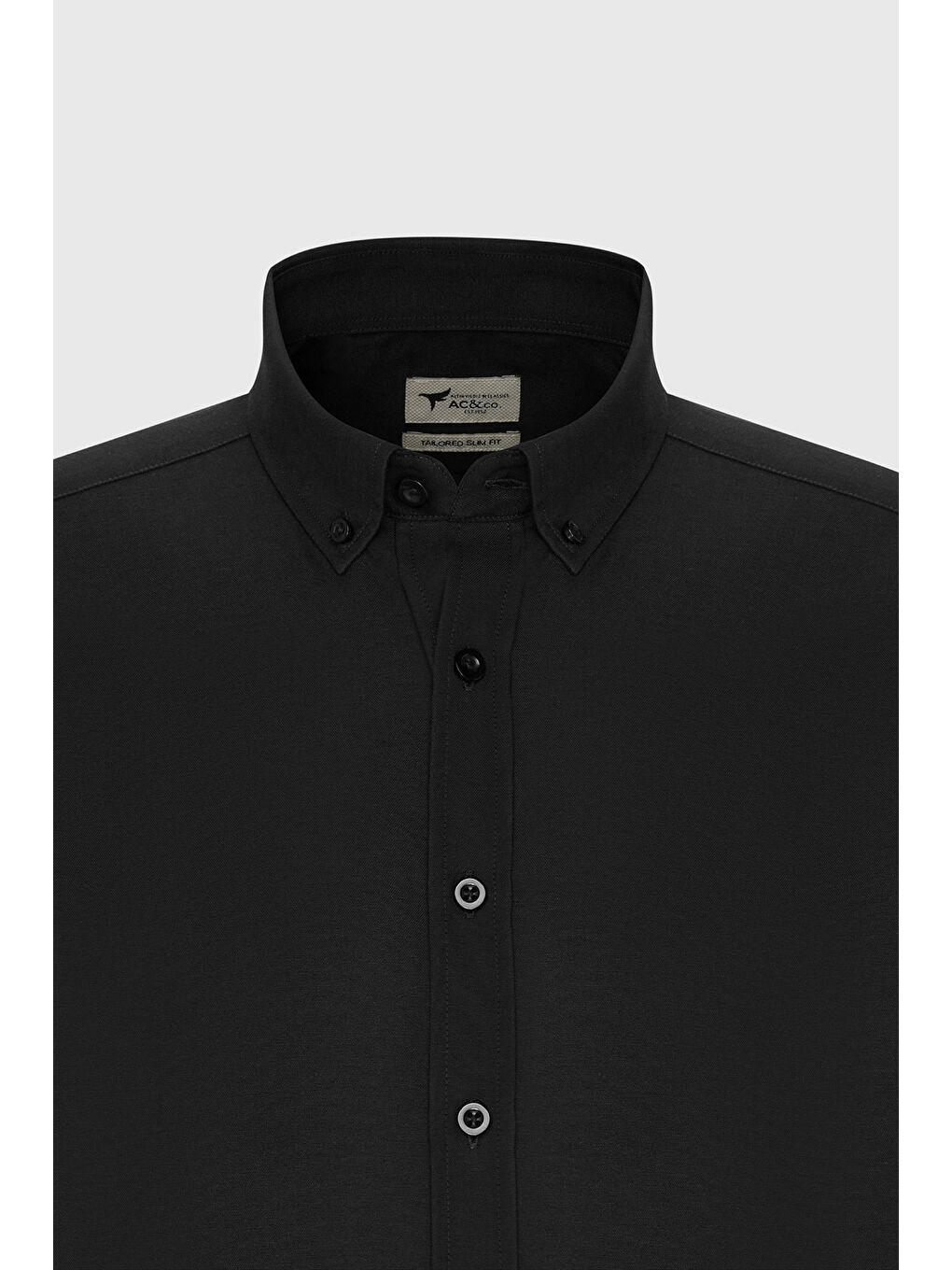 Erkek Siyah Tailored Slim Fit Dar Kesim Düğmeli Yaka Oxford Gömlek-8