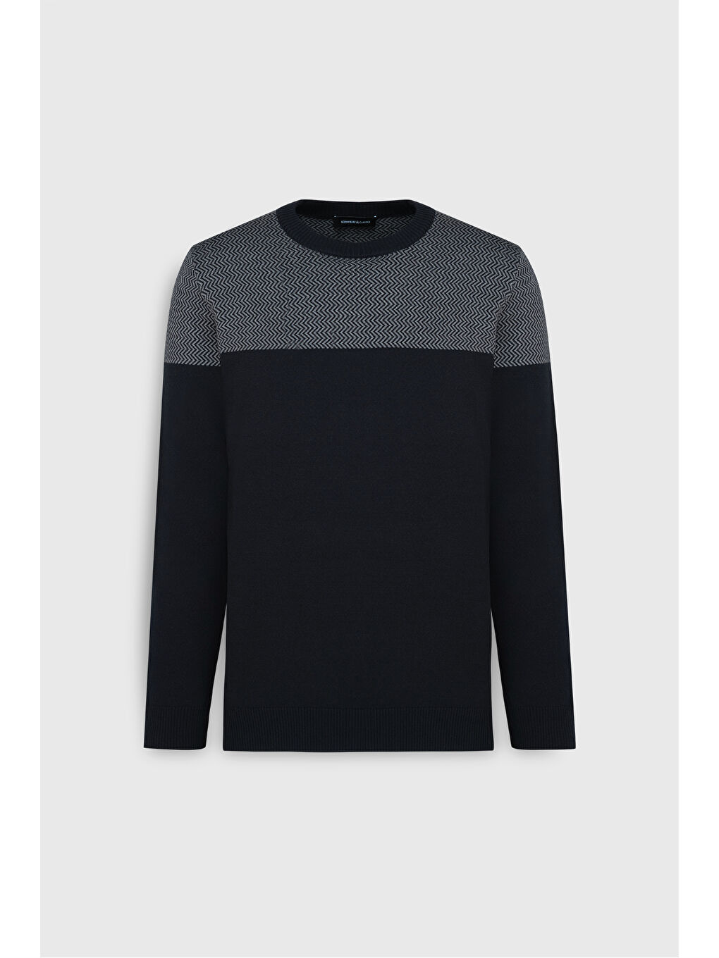 Erkek Lacivert Pamuklu Standart Fit Normal Kesim Bisiklet Yaka Renk Bloklu Triko Kazak-5