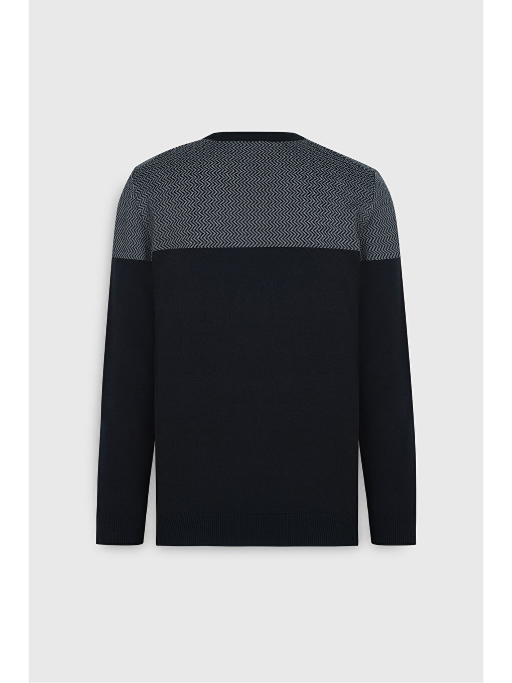 Erkek Lacivert Pamuklu Standart Fit Normal Kesim Bisiklet Yaka Renk Bloklu Triko Kazak-8