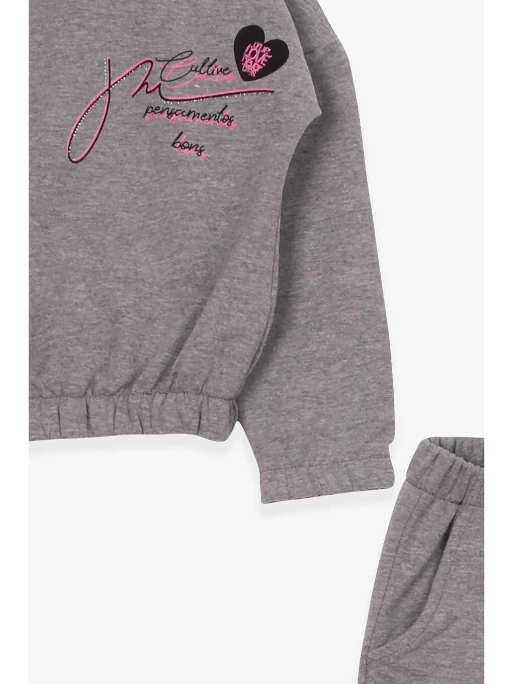 Kız Çocuk Eşofman Takımı Beli Lastikli Koyu Gri Melanj (3-7 Yaş)-2