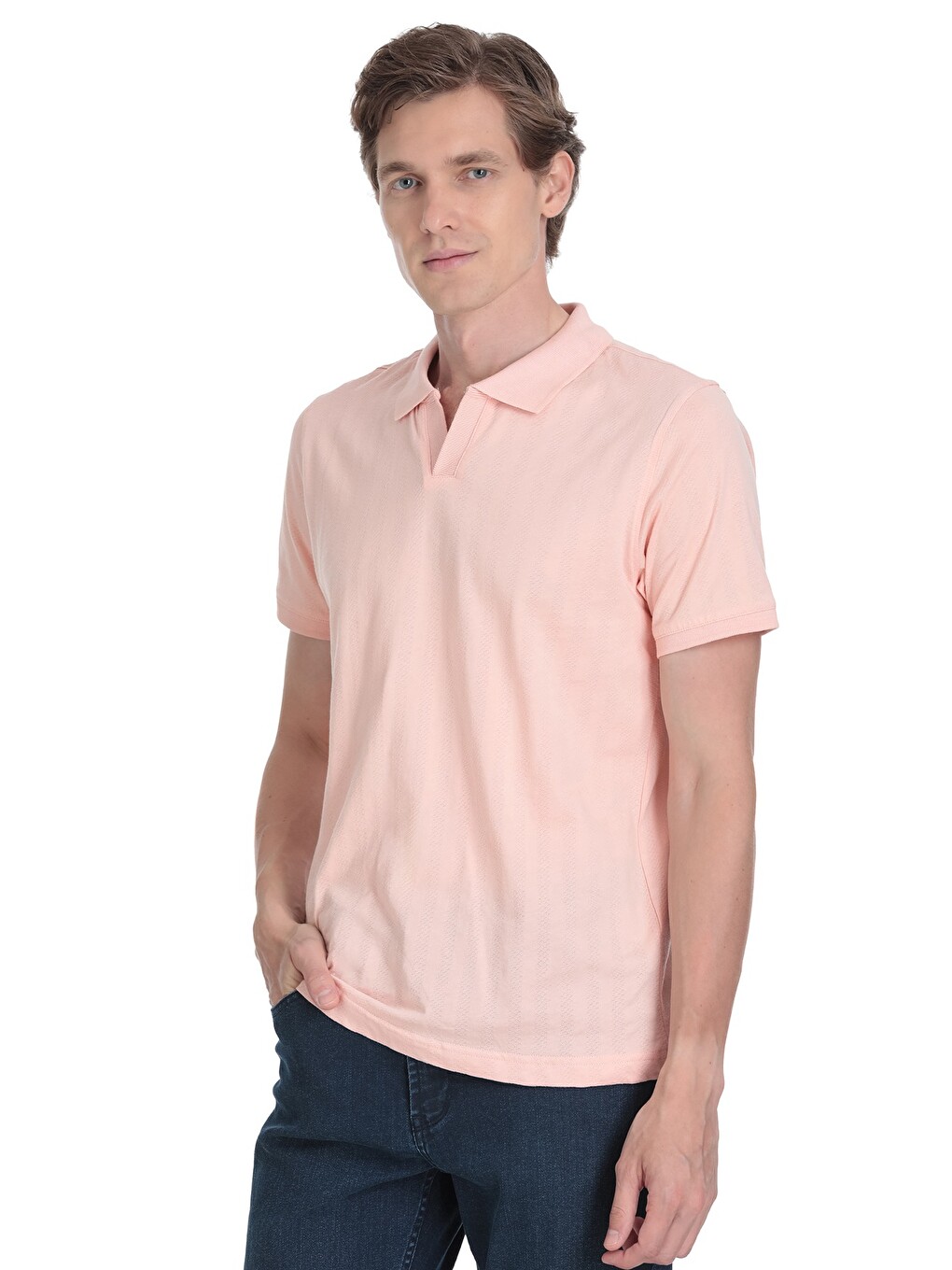 Pembe Regular Fit Apaş Yaka Pamuklu Tişört