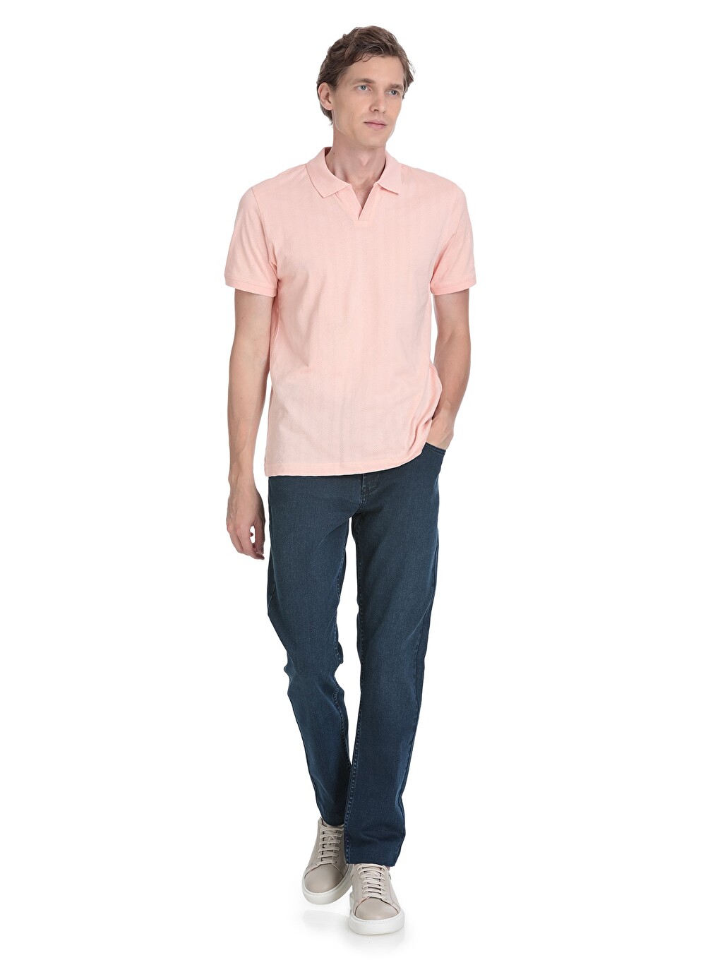 Pembe Regular Fit Apaş Yaka Pamuklu Tişört-1
