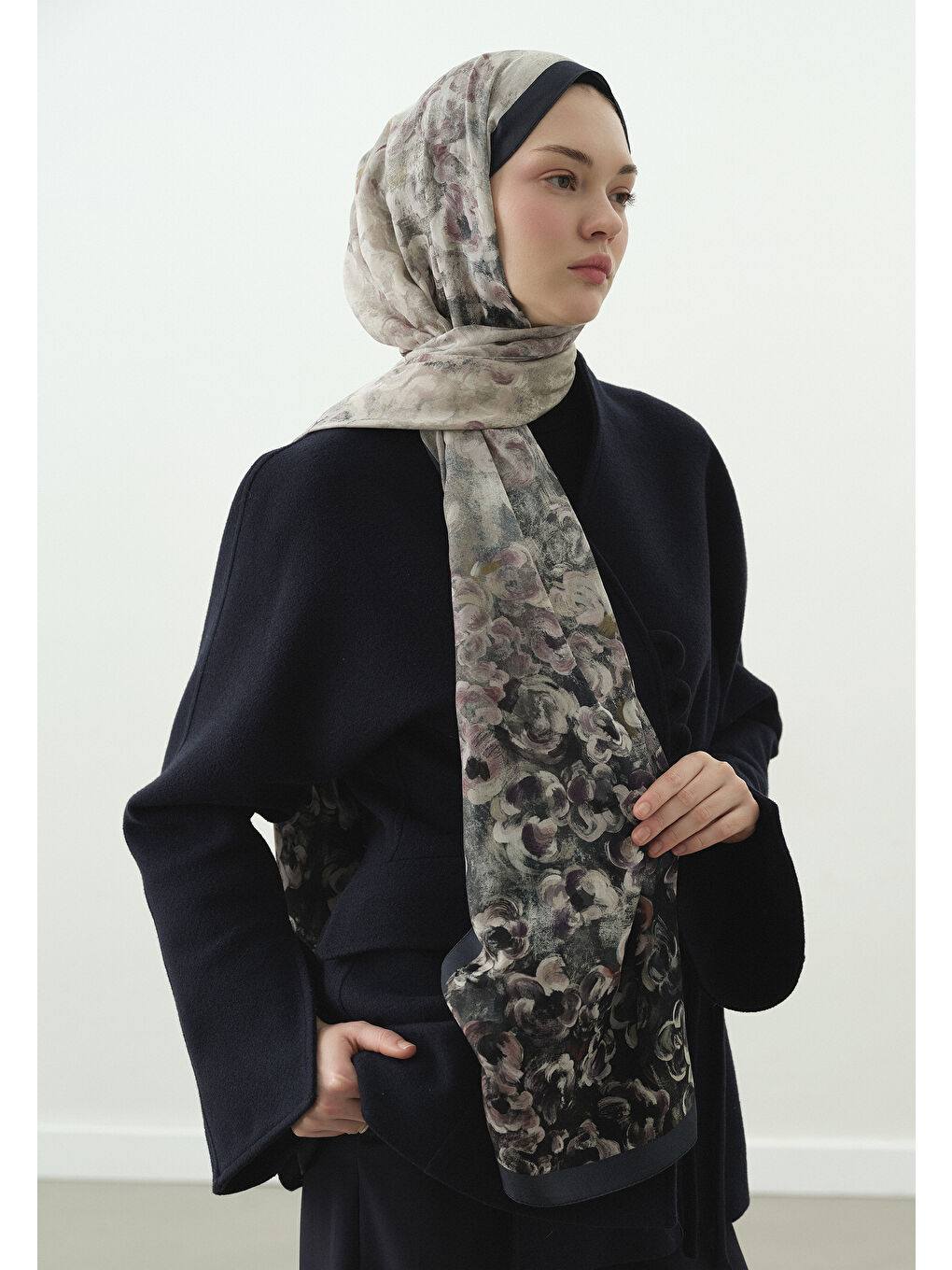 İndigo PEARLIE DESENLİ PAMUK VİSKON ŞAL İNDİGO