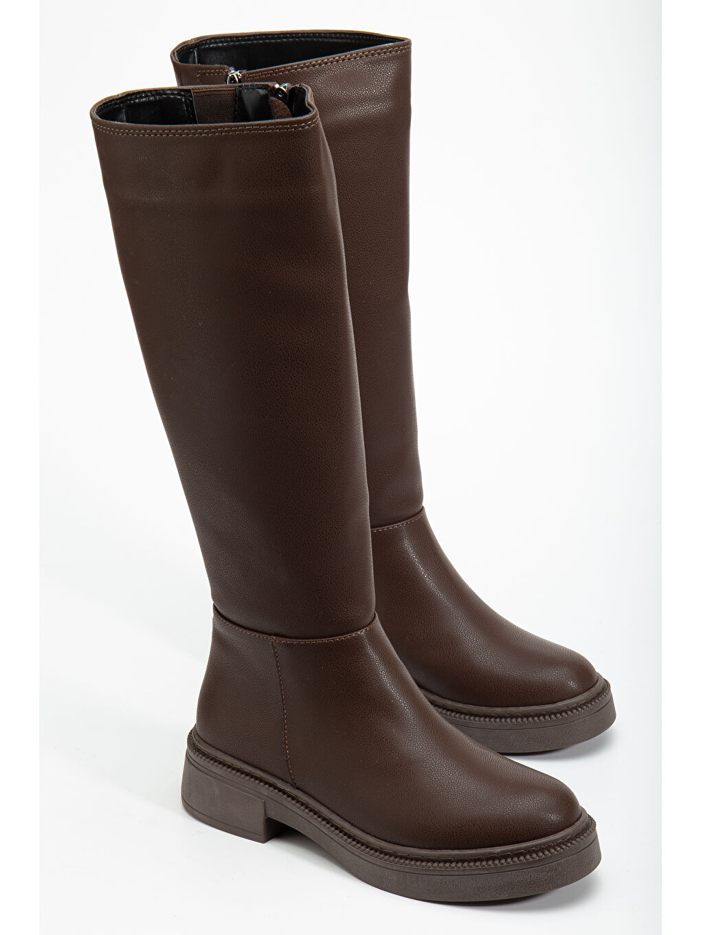 Kahverengi Kadın Kahve Cilt Kalın Termo Taban Fermuarlı Çizme