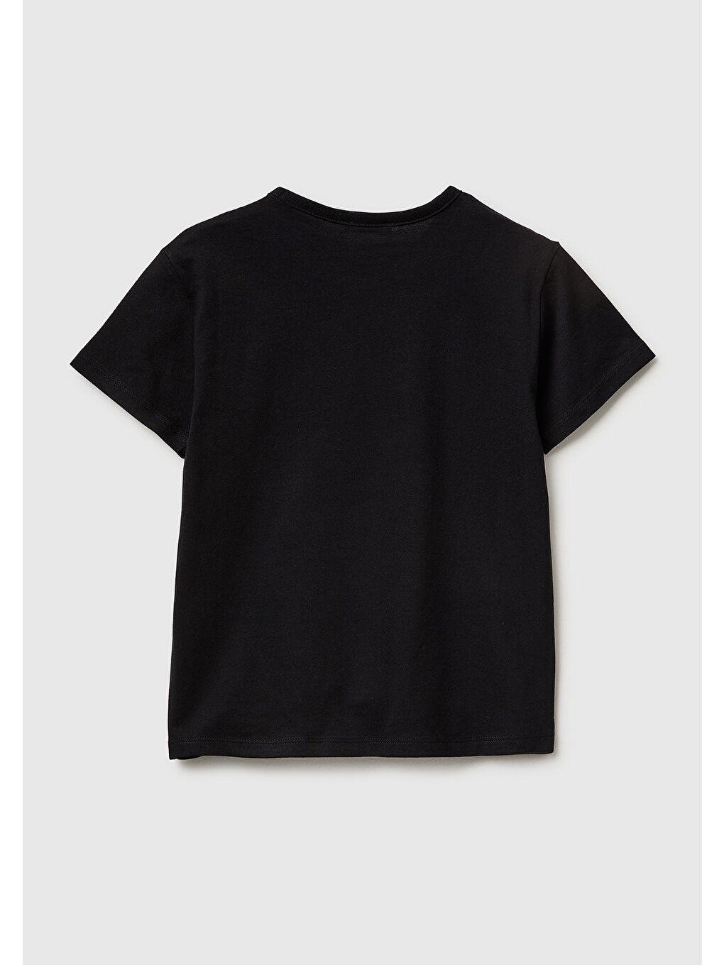 Kız Çocuk Siyah Simli Grafik Baskılı Yuvarlak Yaka T-Shirt-1