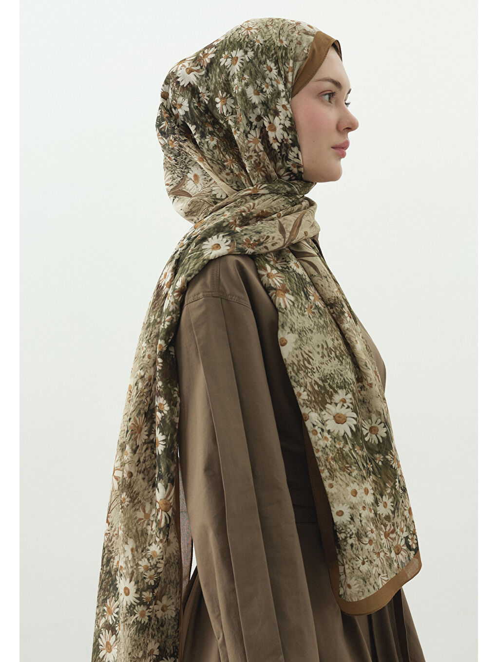 Bej TINY DAISY DESENLİ PAMUK VİSKON ŞAL BEJ-1