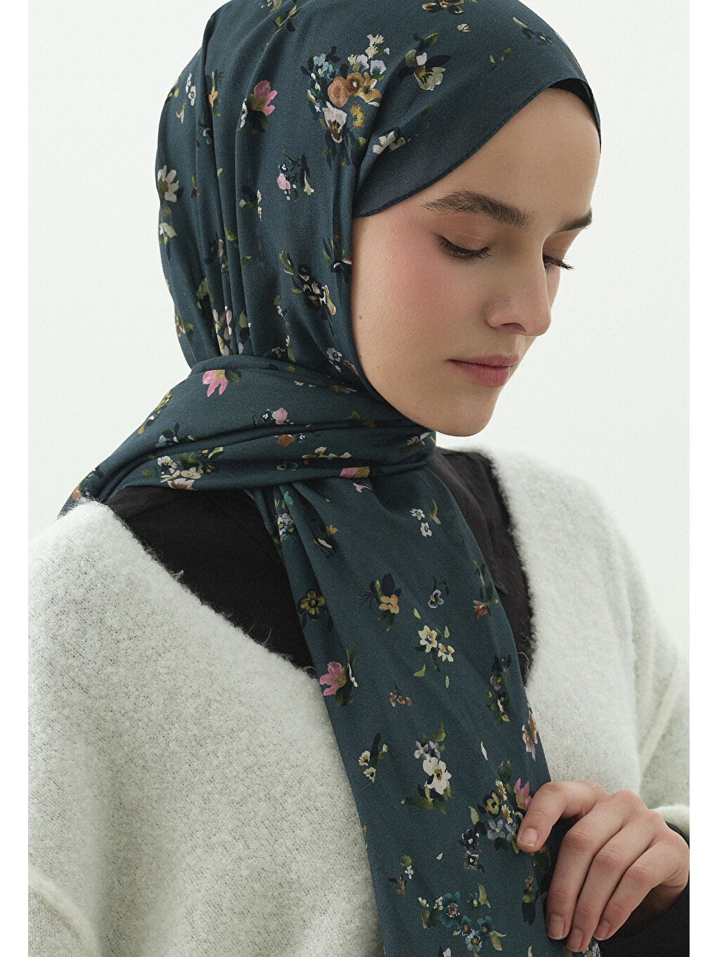 Mavi TINY BLOOMS DESENLİ PAMUK VİSKON ŞAL Jean MAVİ-3