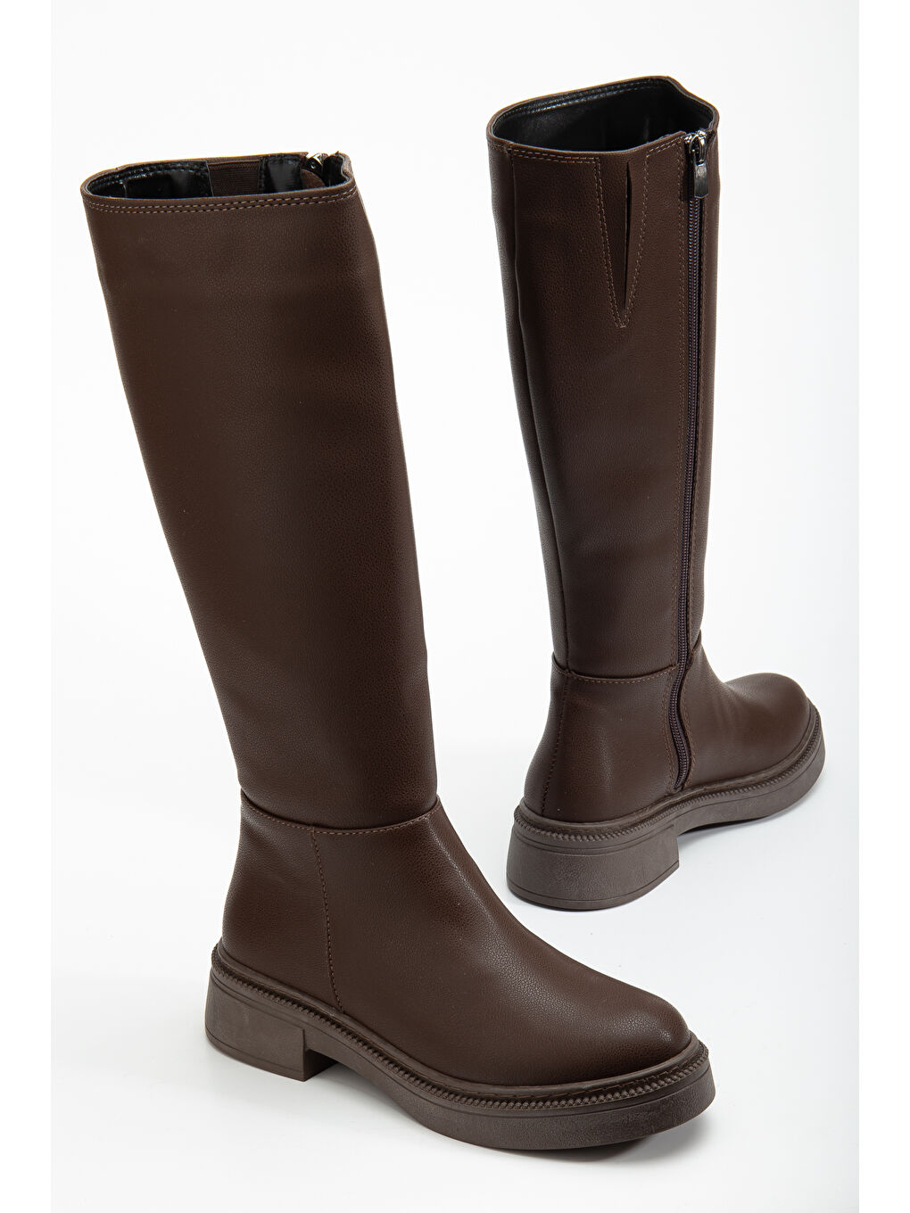 Kahverengi Kadın Kahve Cilt Kalın Termo Taban Fermuarlı Çizme-1