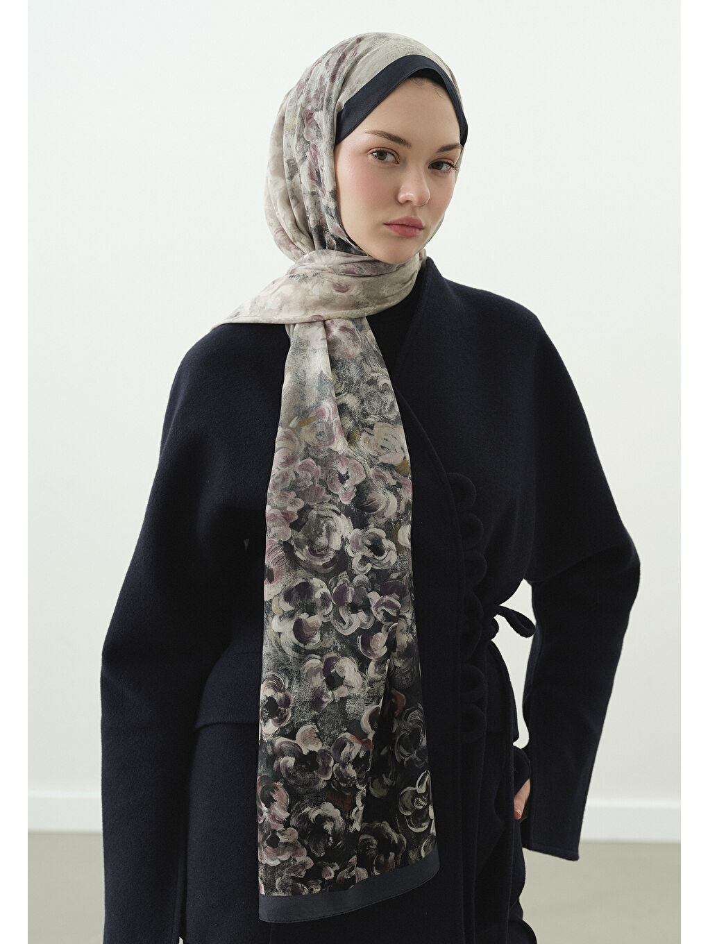 İndigo PEARLIE DESENLİ PAMUK VİSKON ŞAL İNDİGO-3