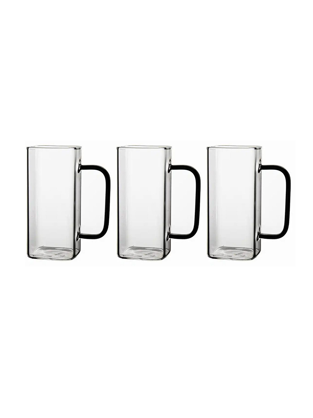 Renksiz Kare Cam Füme Kulplu Su Bardağı 350 ml 3 Adet