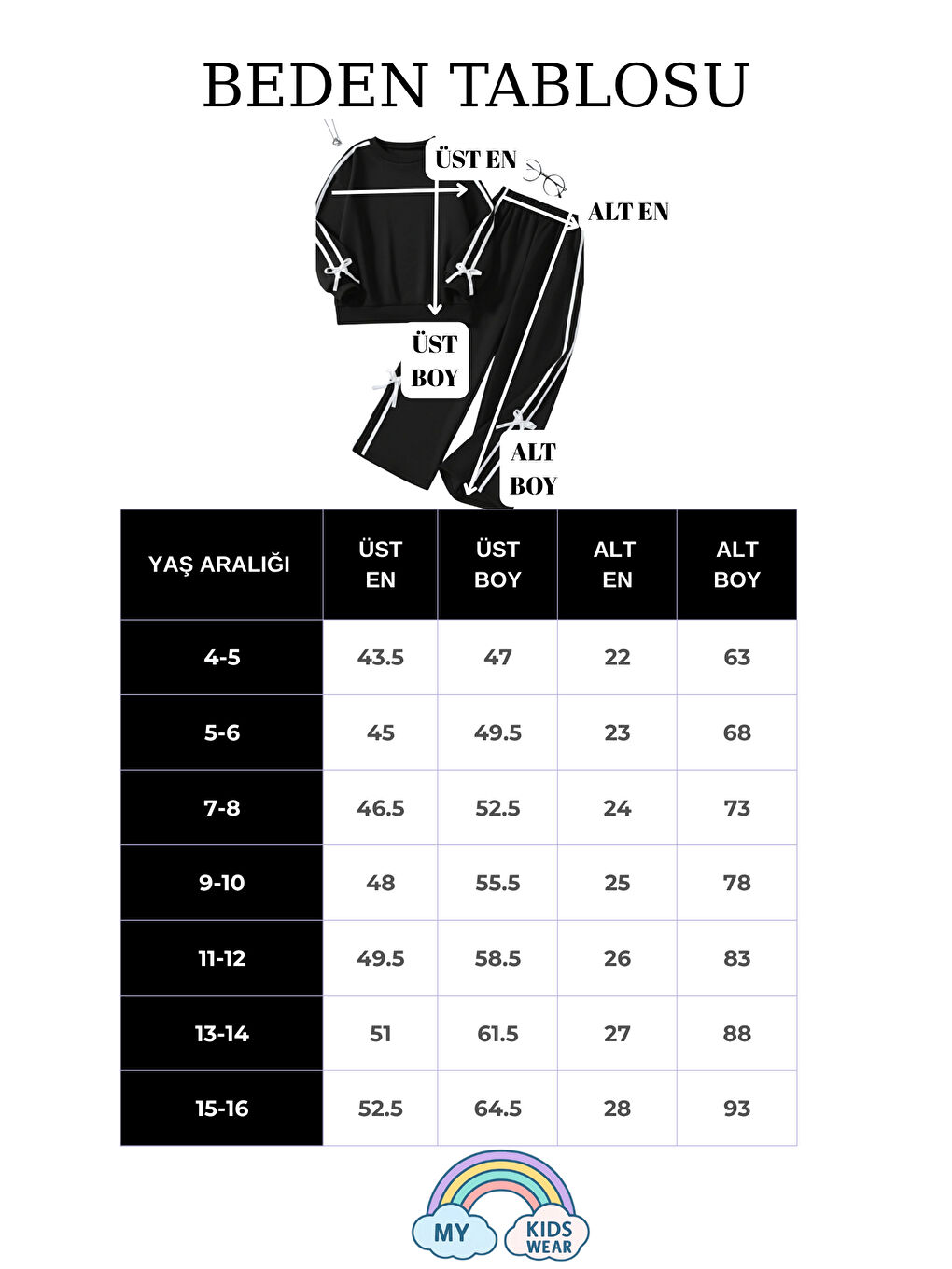 Siyah Kız Çocuk Çift Şerit Kurdele Eşofman Takımı 4-16 Yaş 12145-1