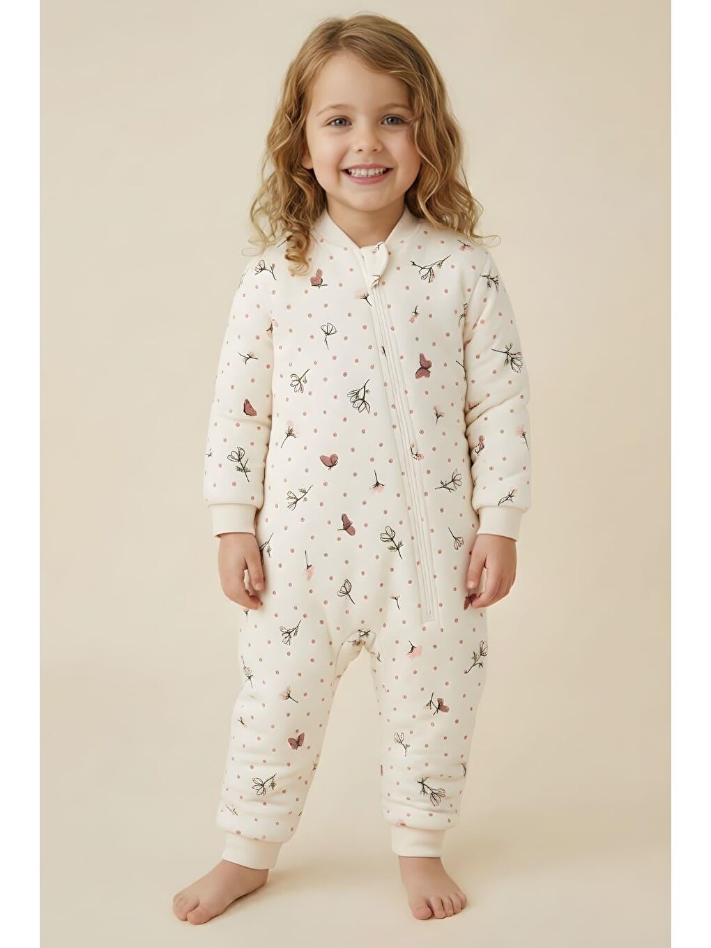 Kız Erkek Çocuk Elyaf Dolgulu Uyku Tulumu  - Pembe Çiçekli