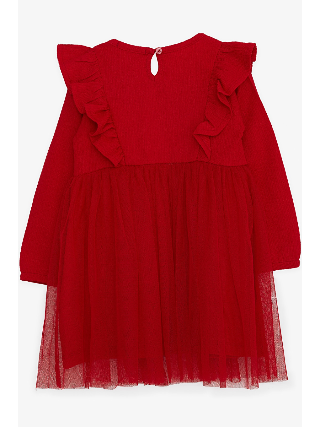 Kız Çocuk Uzun Kollu Elbise Omuzu Fırfırlı Kırmızı (3-6 Yaş)-1