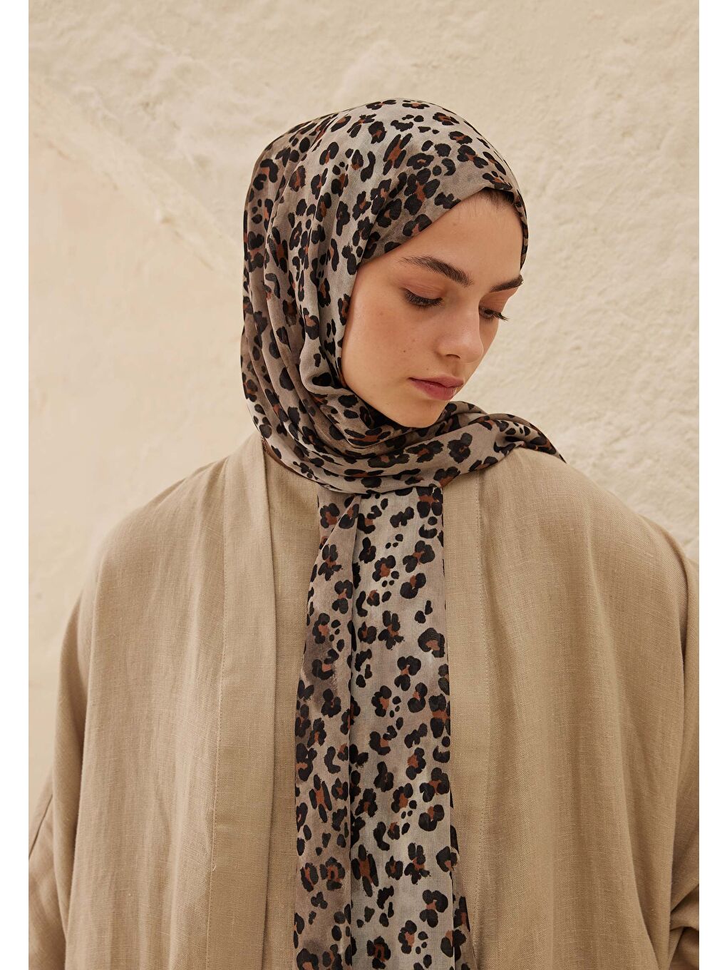 Bej Leopar Desen Rami Şal Vizon