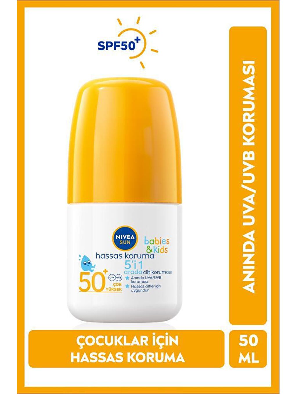 NIVEA Şeffaf SUN Bebekler İçin Hassas Koruma Güneş Koruyucu Roll-on 50 ml, SPF50, UVA UVB Koruması, Suya Dayanıklı