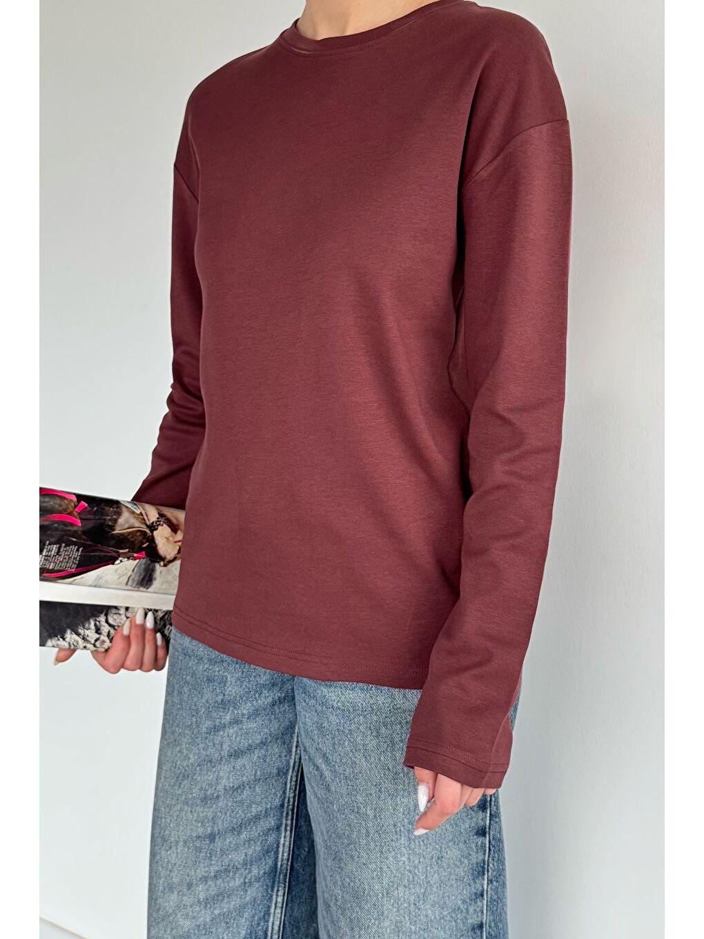 Kahverengi Kadın Bisiklet Yaka Elastanlı Basic Body Bluz-2