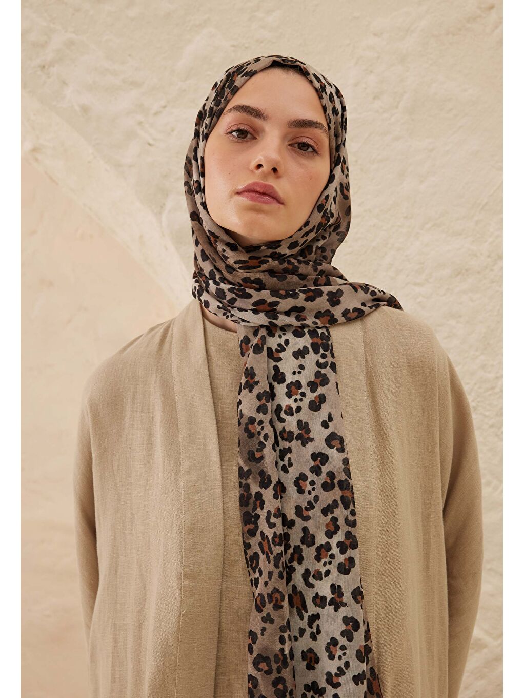 Bej Leopar Desen Rami Şal Vizon-1