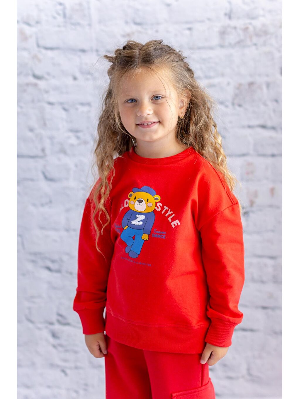 Kız Çocuk Baskı Ve Nakış Detaylı Sweatshirt - Kırmızı-1