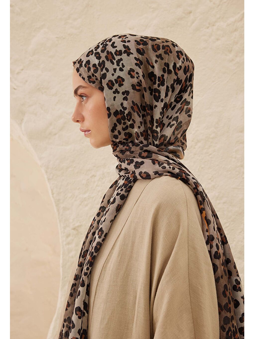 Bej Leopar Desen Rami Şal Vizon-2