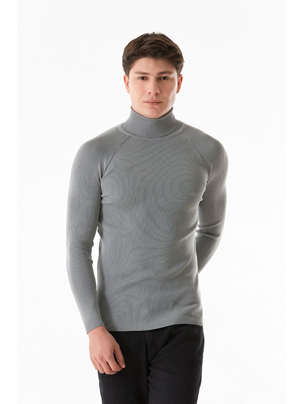 Gri Basic Balıkçı Yaka Triko Kazak