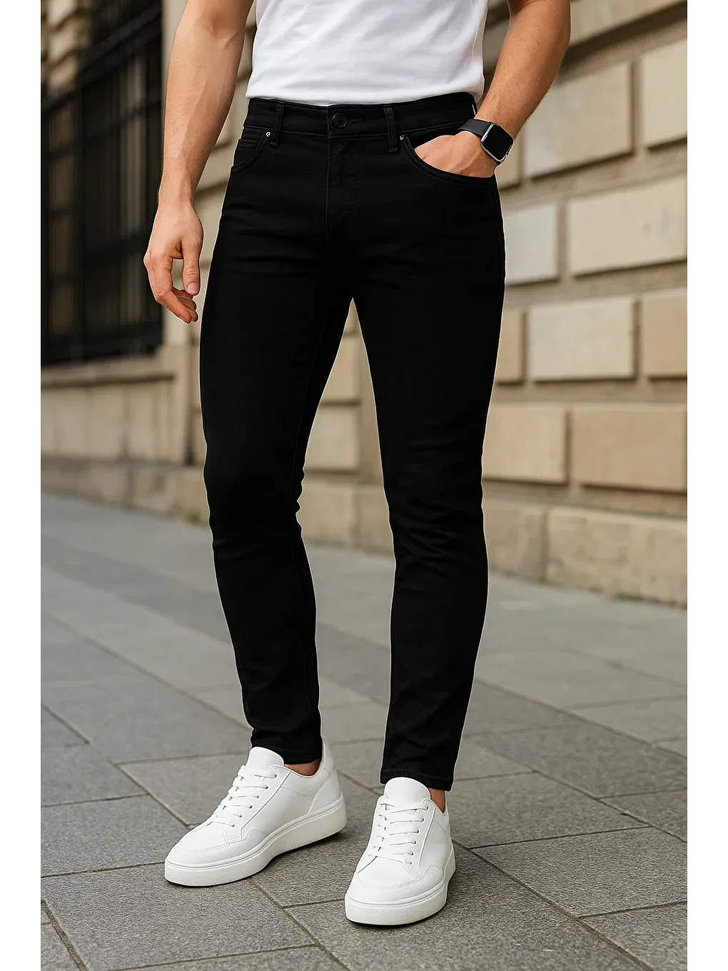 Erkek Dar Paça Trend Comfort Siyah Jean Pantolon