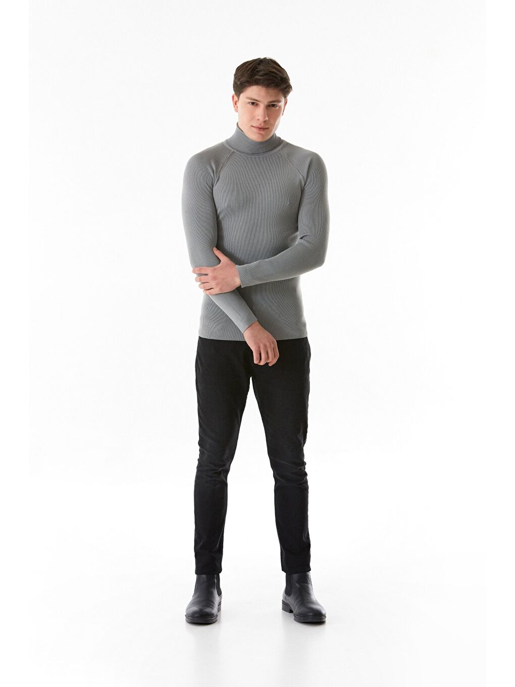 Gri Basic Balıkçı Yaka Triko Kazak-3