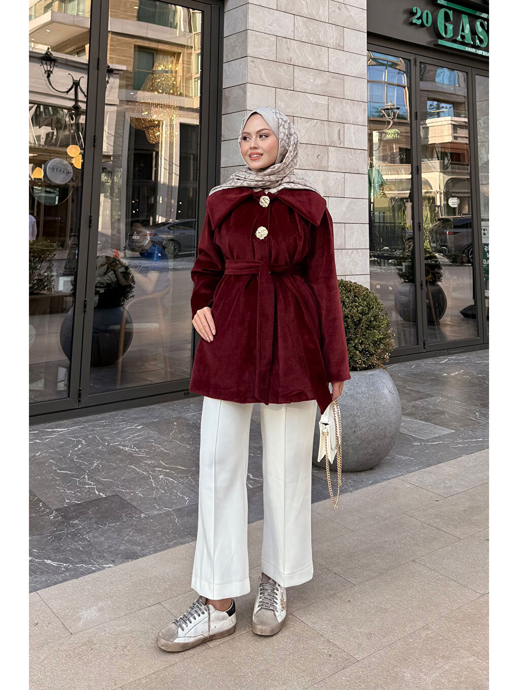 Kadın Kruvaze Yaka Pelüş Ceket Bordo-3