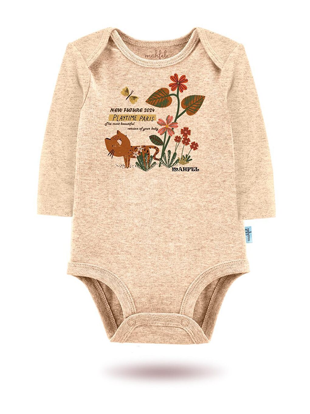 Bej 2'Li " PRENSES "Baskılı Uzun Kollu Unisex Bebek Çıtçıtlı Body-2