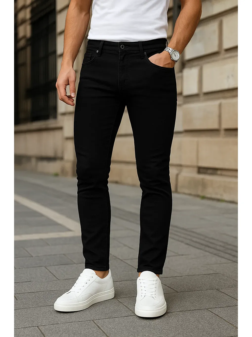 Erkek Dar Paça Trend Comfort Siyah Jean Pantolon-1